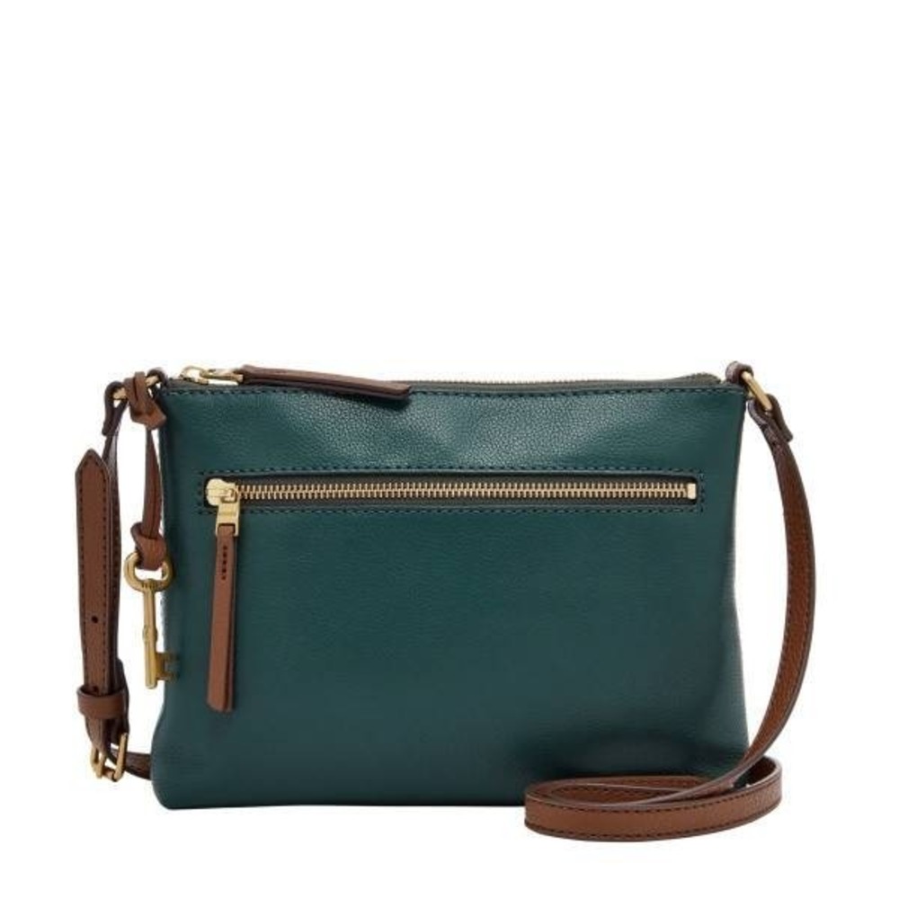 Fossil Green Leather Crossbody with Brown Trim